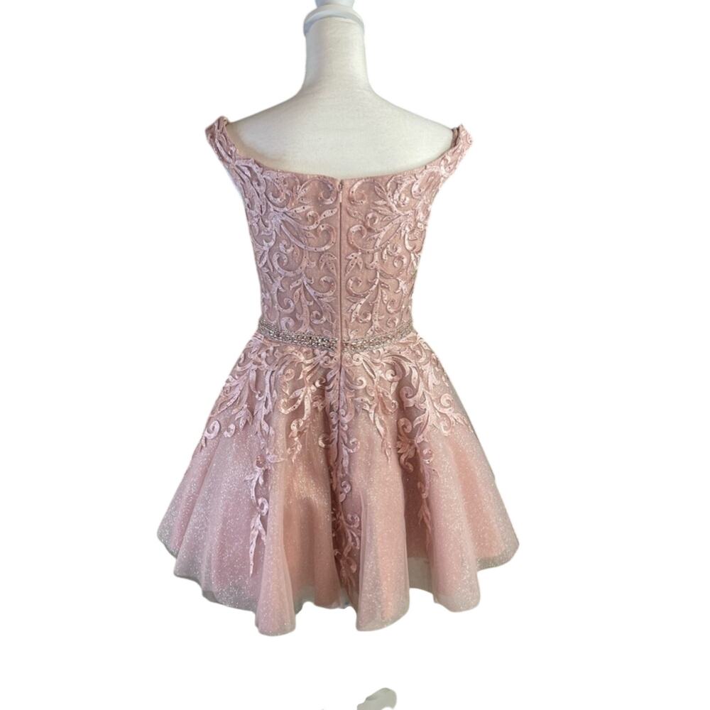 NWT Ellie Wilde Pink Off Shoulder Sparkle Tulle Prom Dress Size 8 - Picture 9 of 16